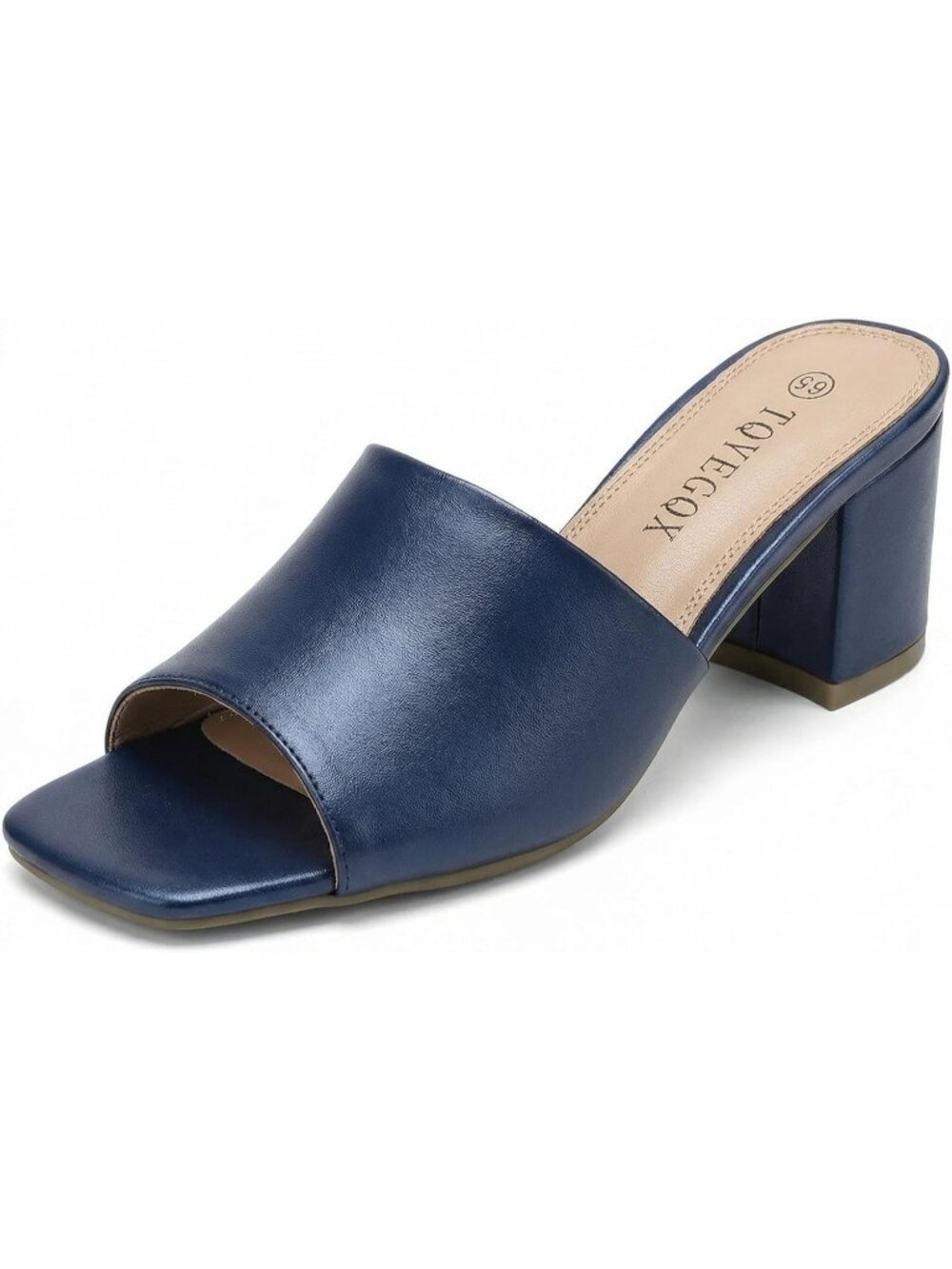 Women's Blue Pu Comfortable Square Open Toe Chunky Block Low Sandals Heels